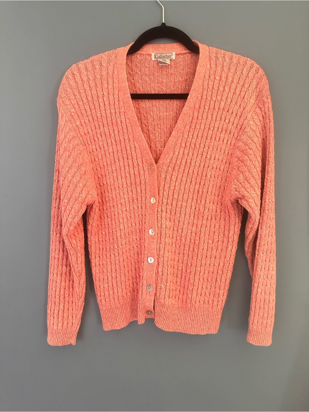 VINTAGE Light Pink Ribbed Button-Front Women's Cardigan Sweater (size M)